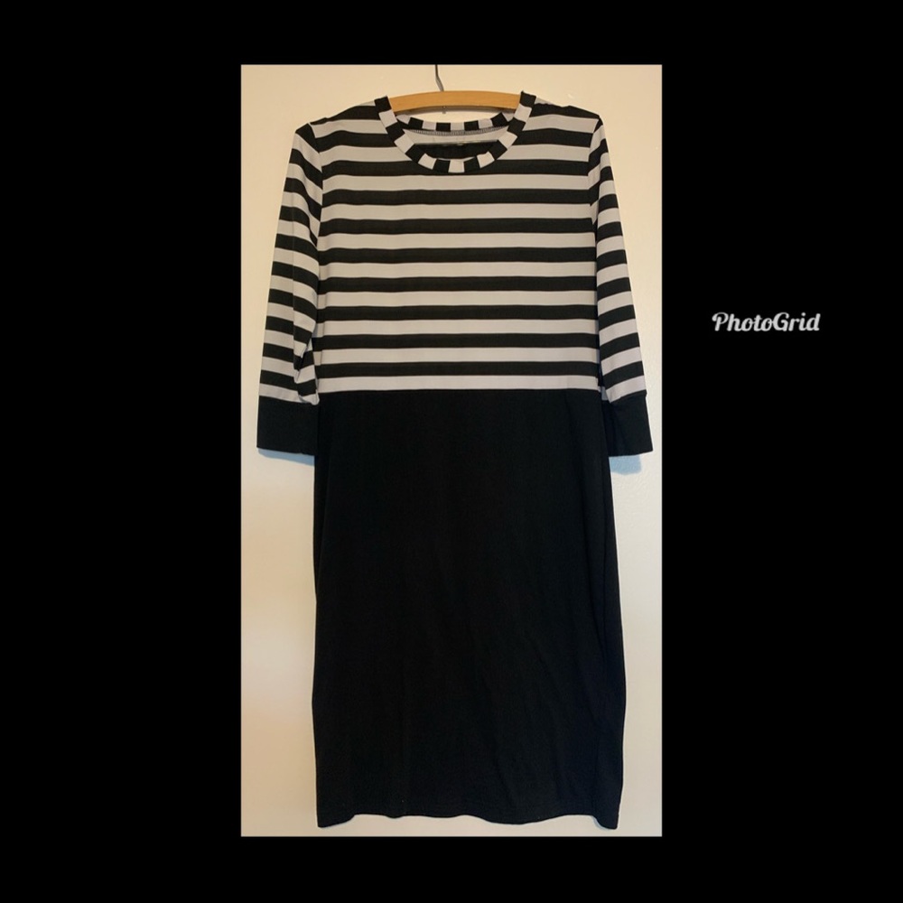 Black with the stripes pencil skirt dress
